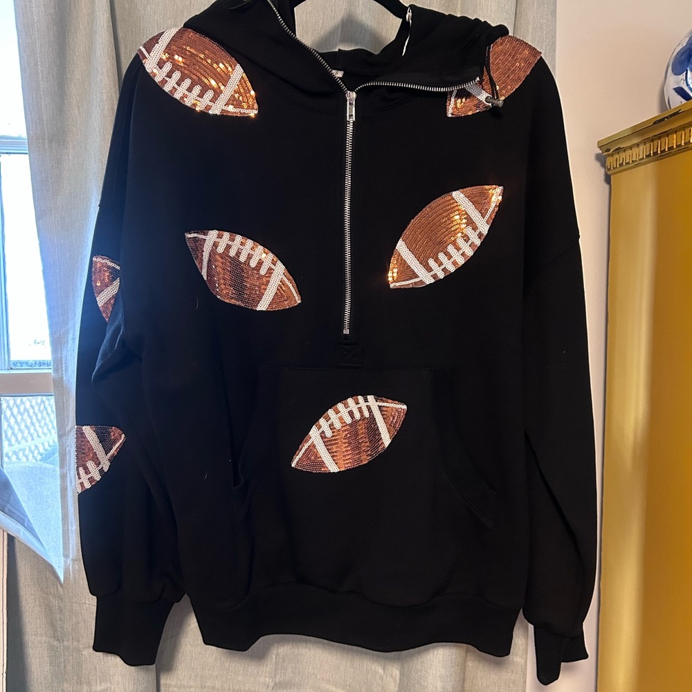 Black Hoodie with Sequin Football Design